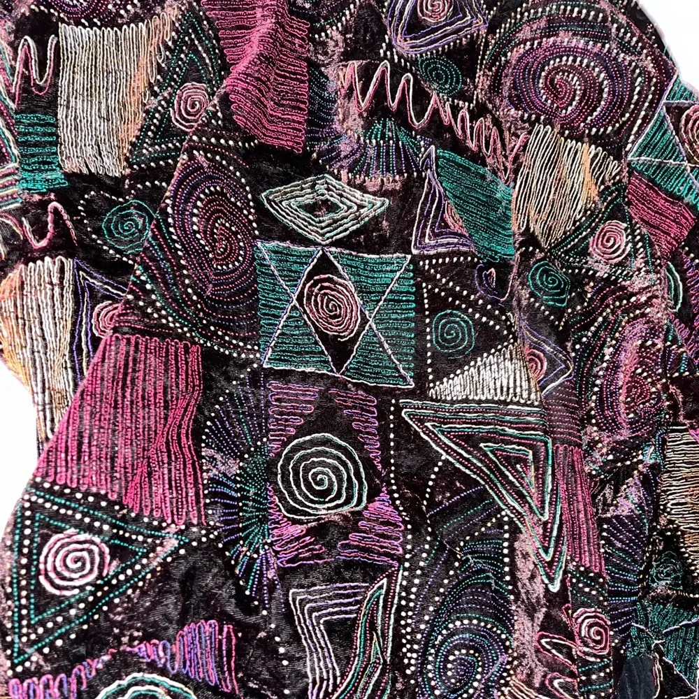 RARE 80s bomber jacket!!! Geometric shapes + velvet fabric - Picture 5 of 5